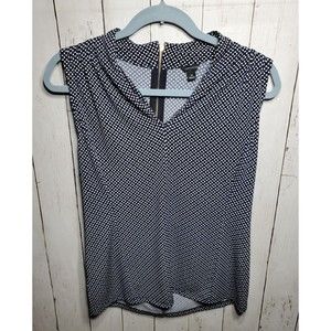 Ann Taylor Womens Size Med Sleeveless Navy Flower Print Blouse Stretchy V-neck